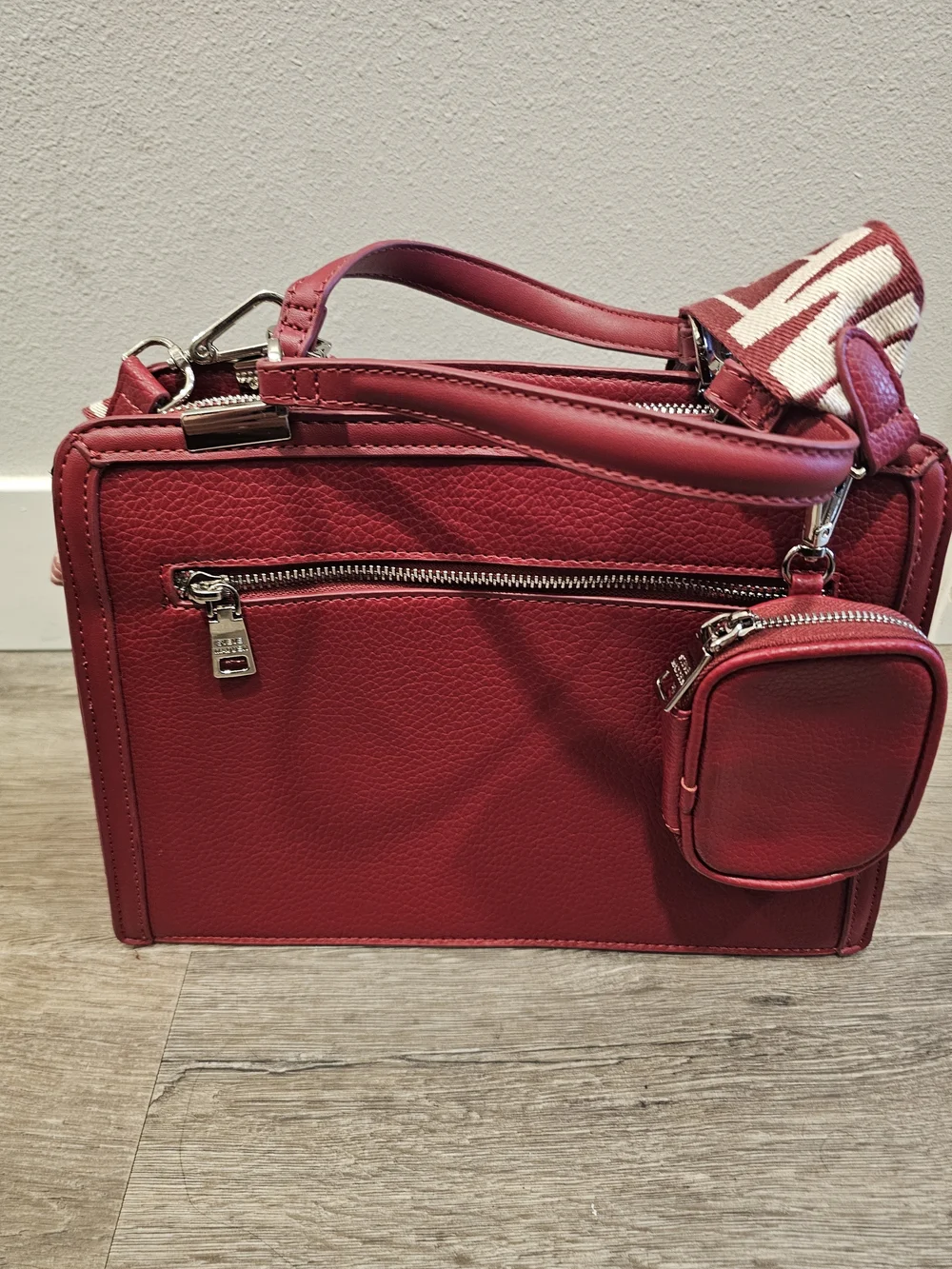 Steve Madden Red Embossed Logo Top-Handle Bag